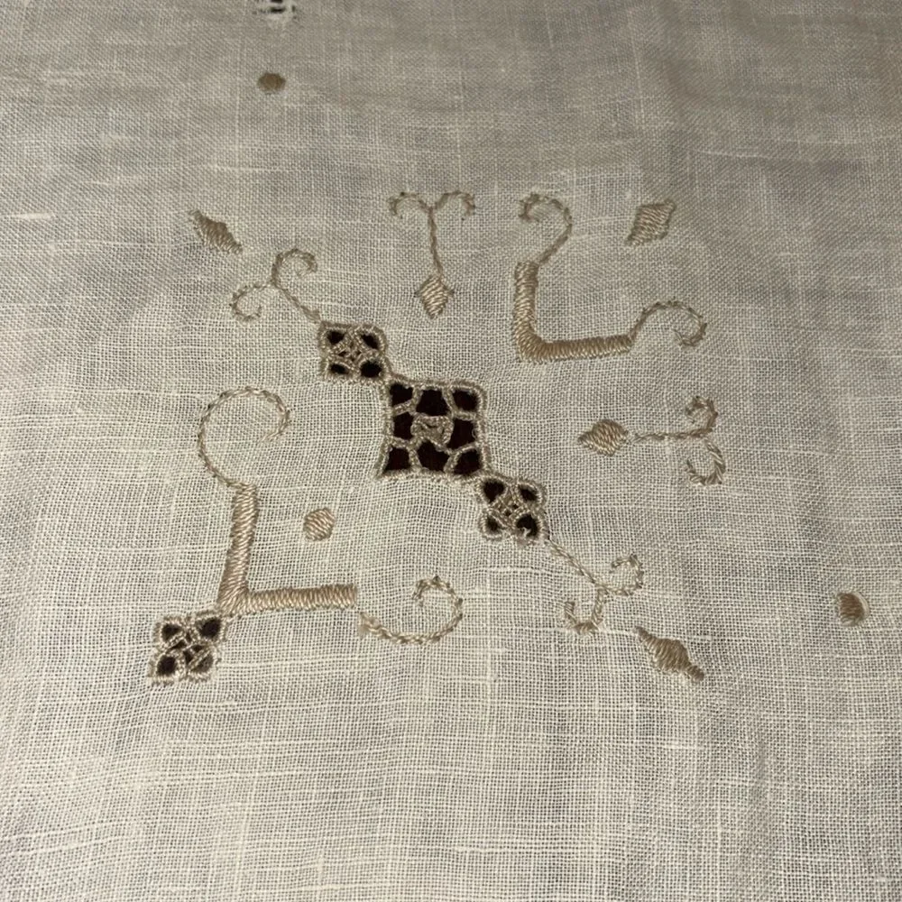 Vintage  Cream Embroidered Tablecloth 33x31.5”